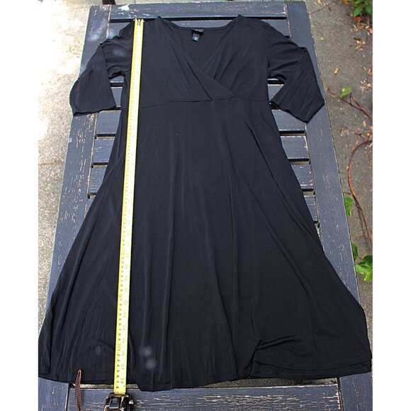 Eileen Fisher - Washable Stretch Silk Surplice (Faux Wrap) Dress, Black, PM Med - Picture 4 of 8